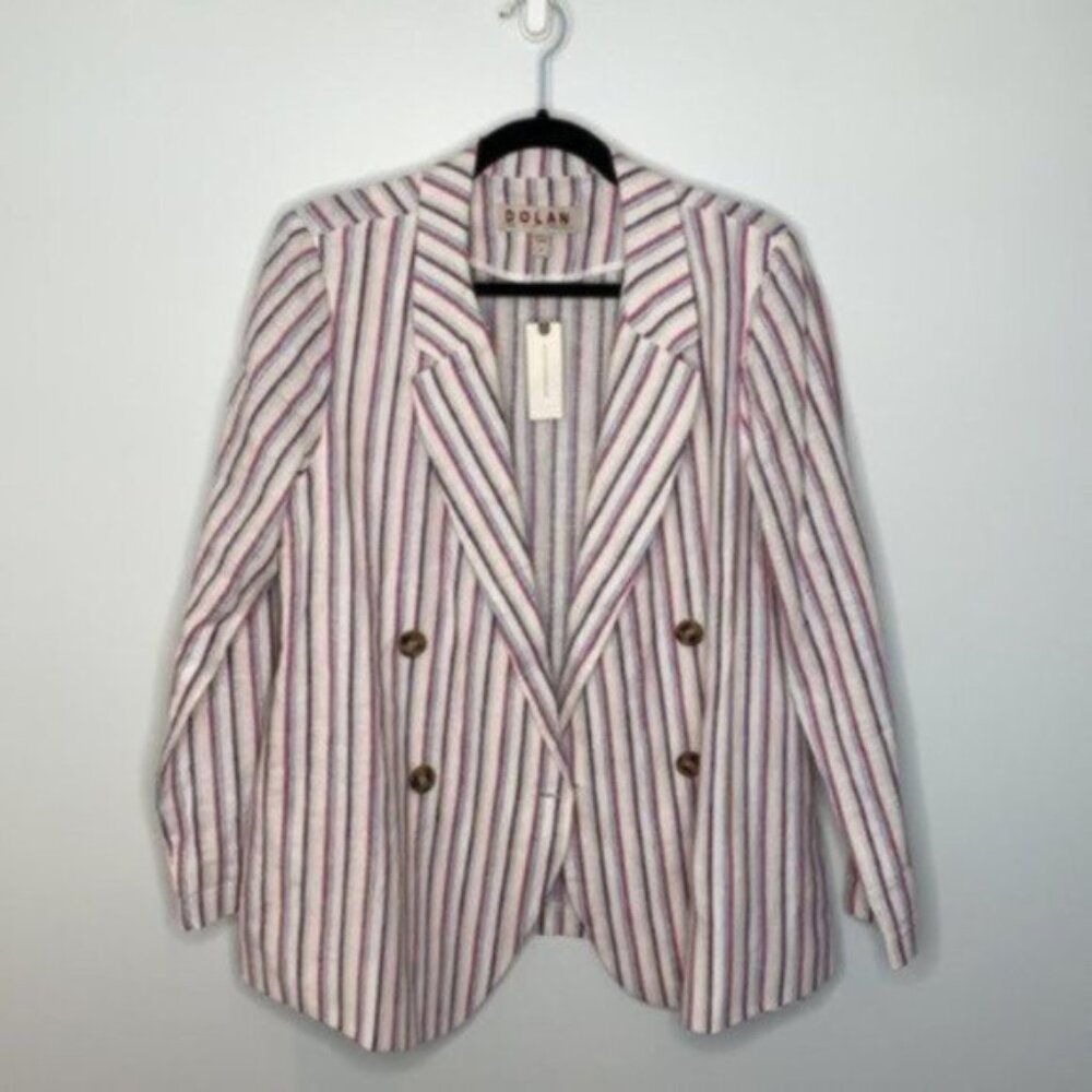 Dolan Anthropologie Women Double Breasted Striped Linen Blazer Size Medium